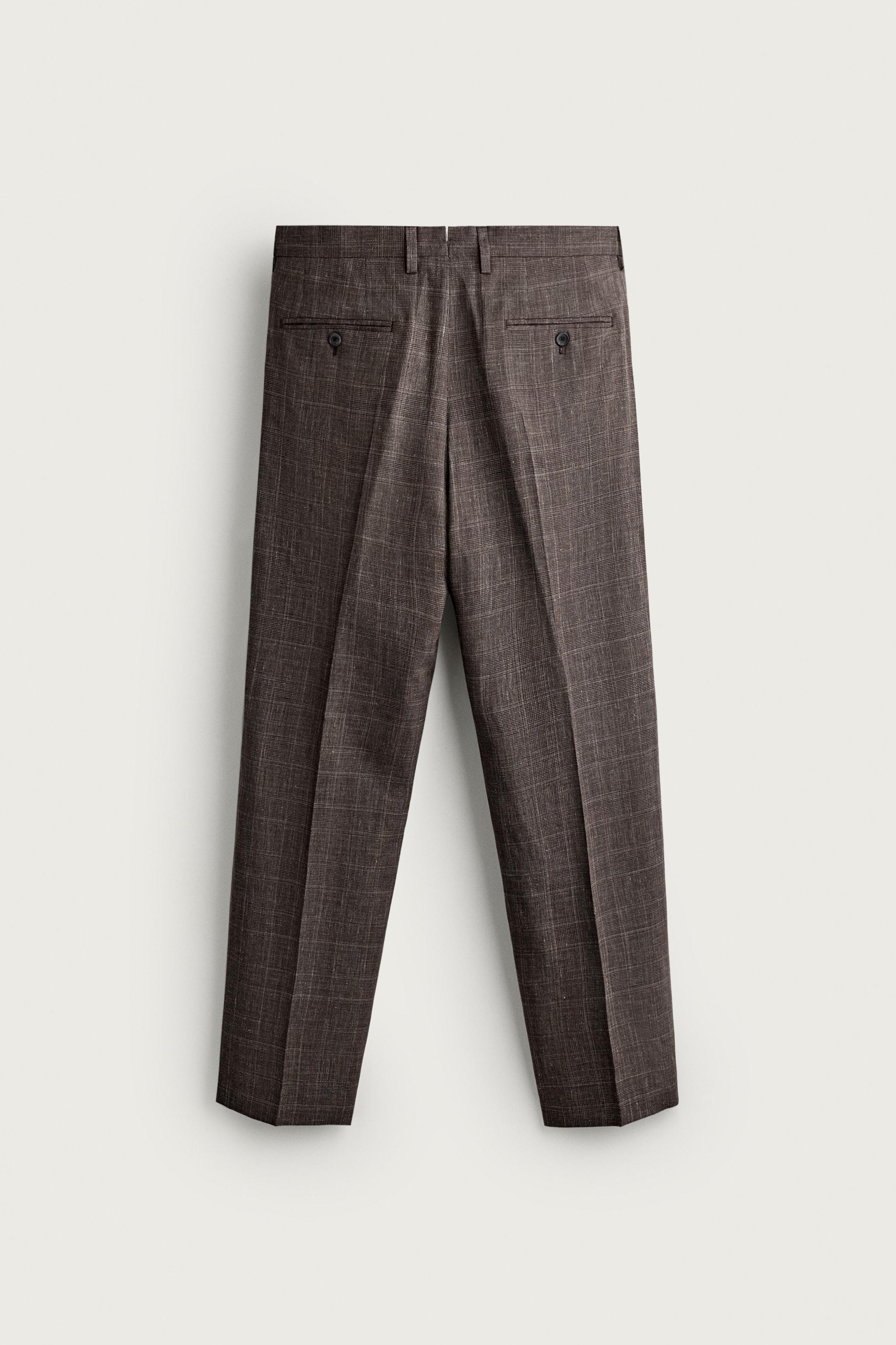 PANTALON DE COSTUME À CARREAUX LIN/LAINE